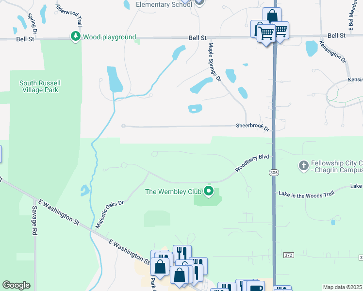 map of restaurants, bars, coffee shops, grocery stores, and more near 8260 Wembley Ct in Chagrin Falls