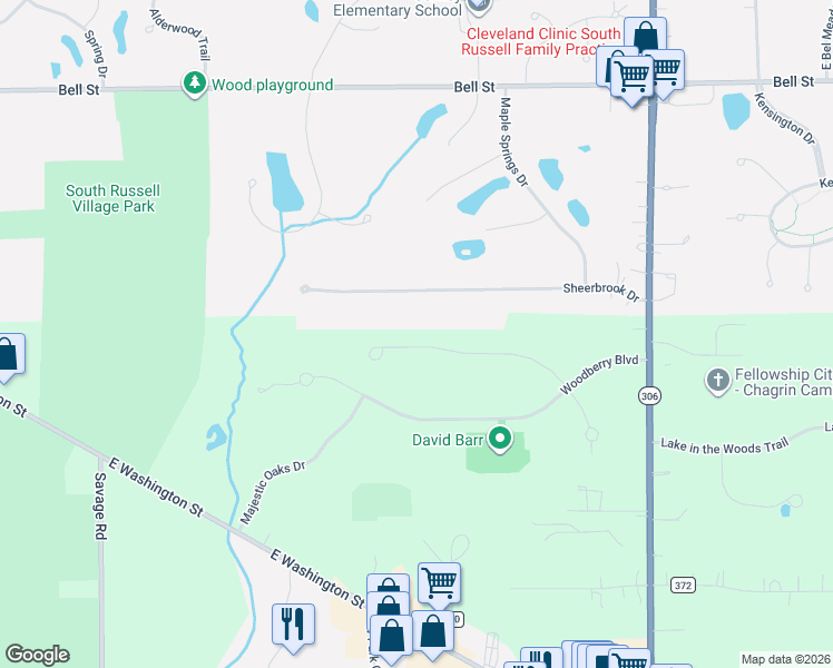 map of restaurants, bars, coffee shops, grocery stores, and more near 8260 Wembley Court in Chagrin Falls