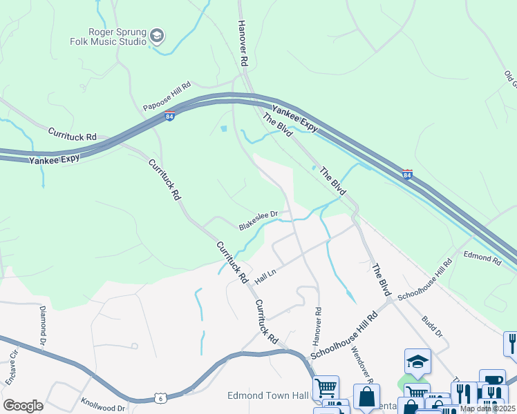 map of restaurants, bars, coffee shops, grocery stores, and more near 2 Newfield Lane in Newtown