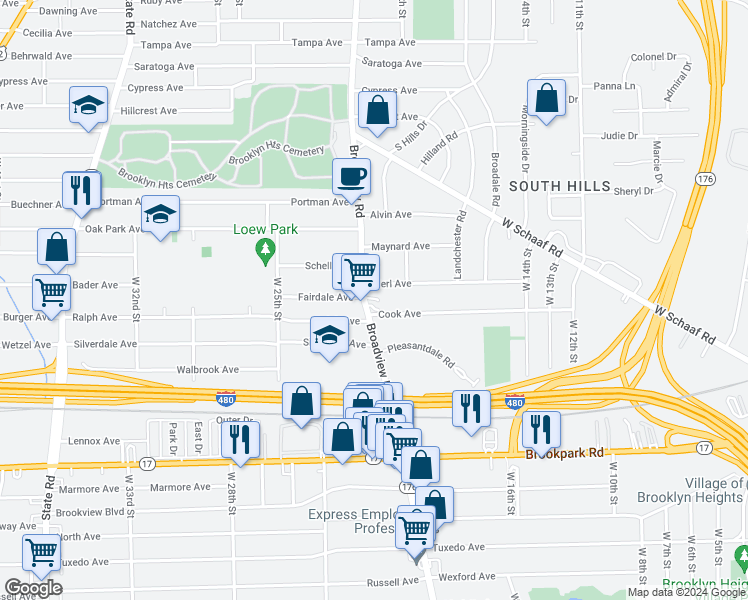 map of restaurants, bars, coffee shops, grocery stores, and more near 2014 Cook Avenue in Cleveland
