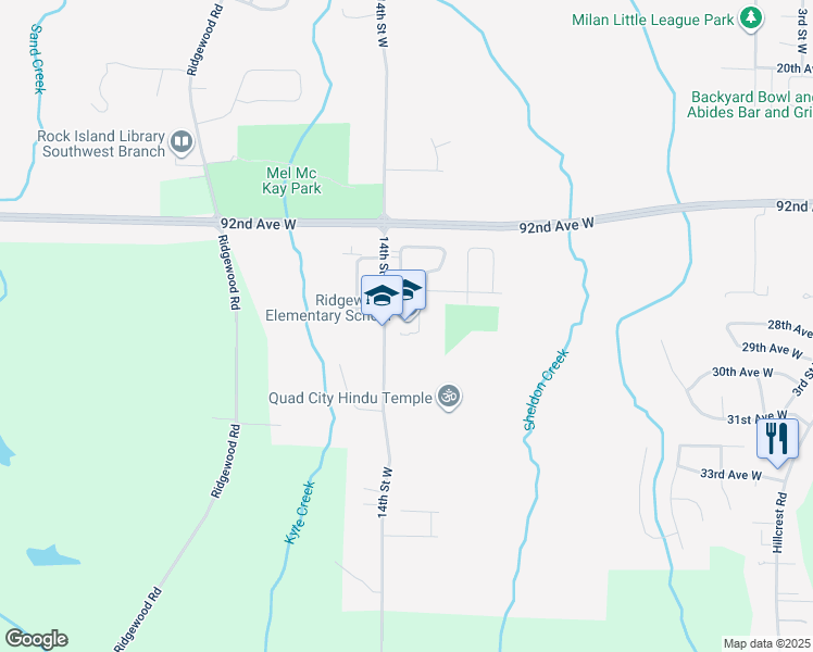 map of restaurants, bars, coffee shops, grocery stores, and more near 9607 14th Street West in Rock Island