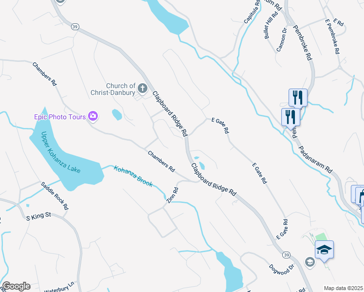 map of restaurants, bars, coffee shops, grocery stores, and more near 7 Ridgecrest Road in Danbury