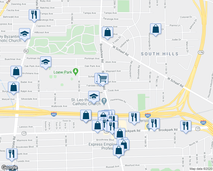 map of restaurants, bars, coffee shops, grocery stores, and more near 2014 Cook Avenue in Cleveland