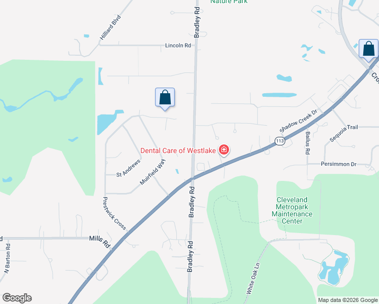 map of restaurants, bars, coffee shops, grocery stores, and more near 4523 Bradley Road in Westlake