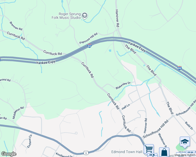 map of restaurants, bars, coffee shops, grocery stores, and more near 38 Currituck Road in Newtown