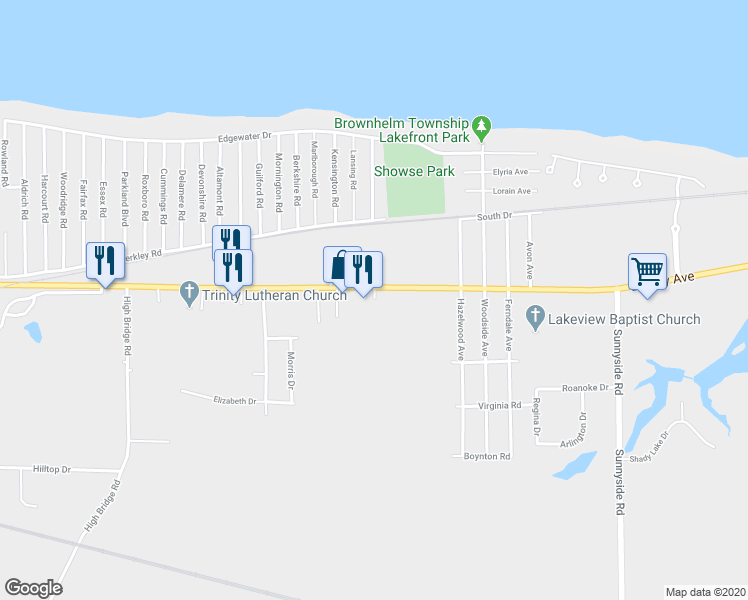 map of restaurants, bars, coffee shops, grocery stores, and more near 900 Claremont Road in Vermilion