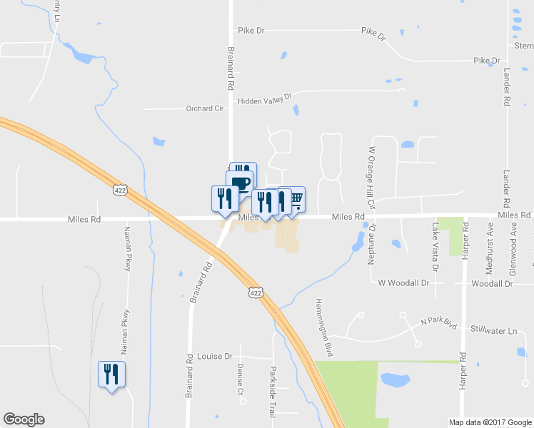 map of restaurants, bars, coffee shops, grocery stores, and more near 28000 Miles Road in Solon