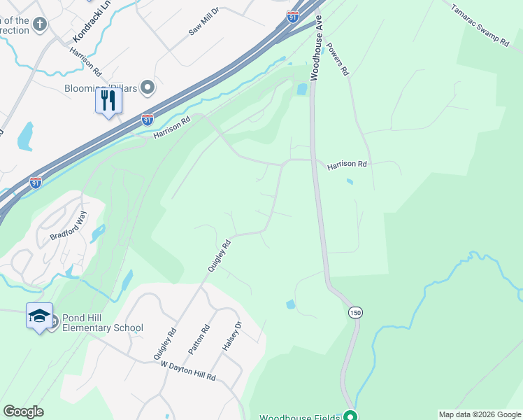 map of restaurants, bars, coffee shops, grocery stores, and more near 18 Quigley Road in Wallingford