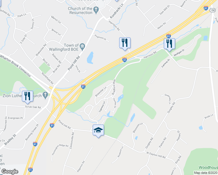 map of restaurants, bars, coffee shops, grocery stores, and more near 544 Pilgrim Harbor in Wallingford