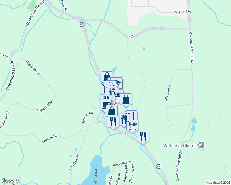 map of restaurants, bars, coffee shops, grocery stores, and more near 334 Center Rock Green in Oxford