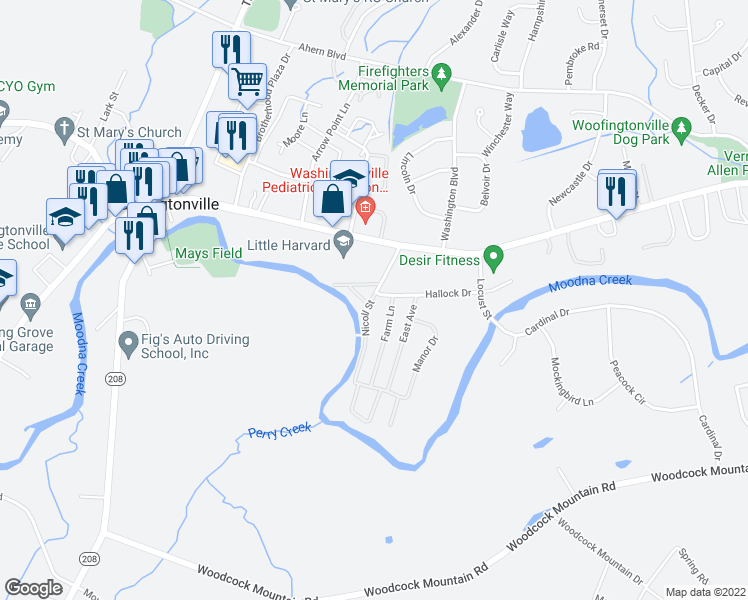 map of restaurants, bars, coffee shops, grocery stores, and more near 101 Lewis Court in Washingtonville
