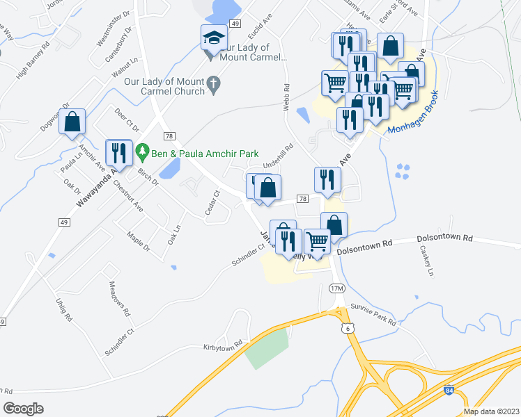 map of restaurants, bars, coffee shops, grocery stores, and more near 28-32 County Road 78 in Middletown