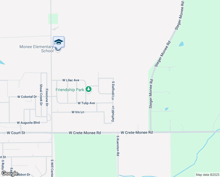 map of restaurants, bars, coffee shops, grocery stores, and more near 25620 South Daffodil Lane in Monee