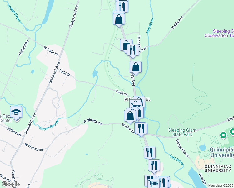 map of restaurants, bars, coffee shops, grocery stores, and more near 68 Todd Street in Hamden