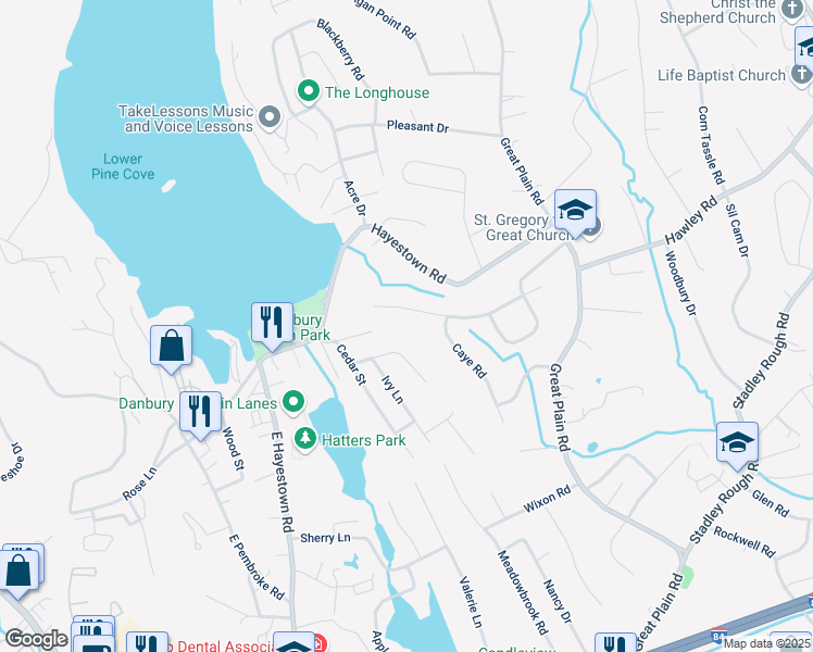 map of restaurants, bars, coffee shops, grocery stores, and more near 22 Hawley Road Extension in Danbury