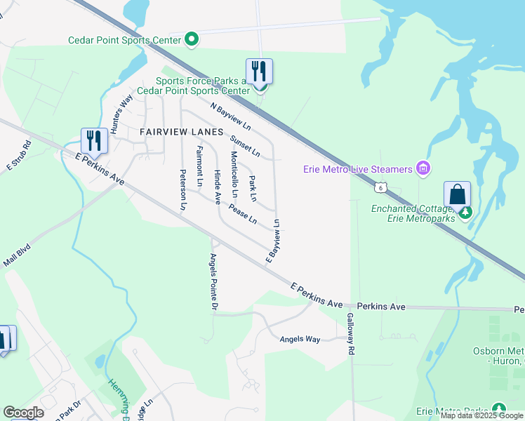 map of restaurants, bars, coffee shops, grocery stores, and more near 2912 Park Lane in Sandusky