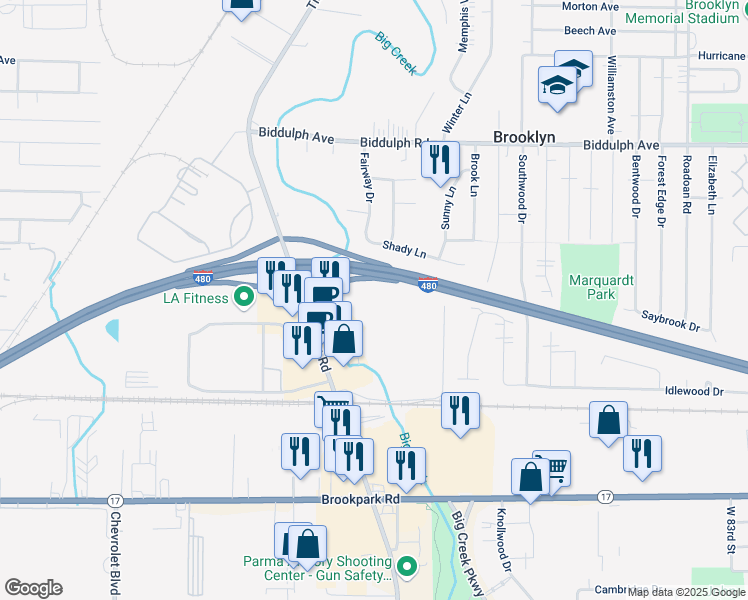 map of restaurants, bars, coffee shops, grocery stores, and more near 10300 Cascade Crossing in Brooklyn