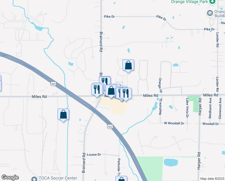 map of restaurants, bars, coffee shops, grocery stores, and more near 30 Orchard Circle in Chagrin Falls
