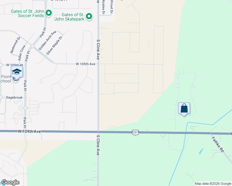 map of restaurants, bars, coffee shops, grocery stores, and more near 10623 Cline Ave in Crown Point
