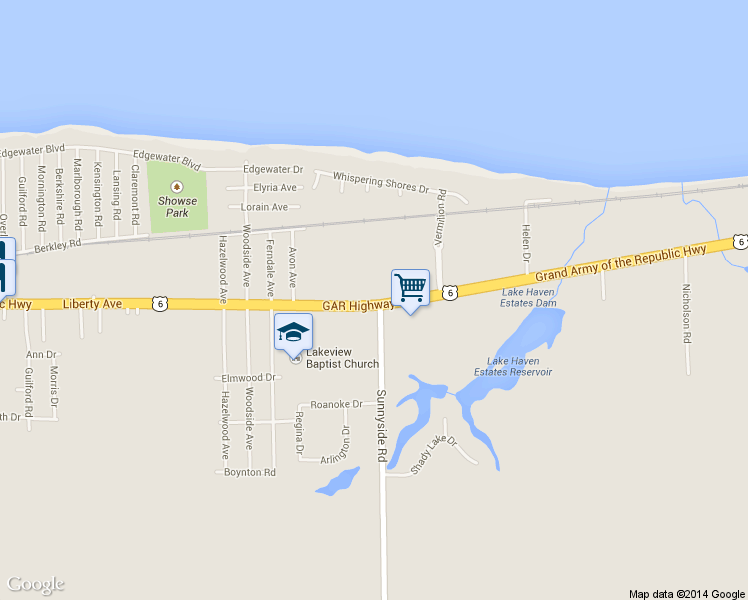 map of restaurants, bars, coffee shops, grocery stores, and more near 3000 Liberty Avenue in Vermilion