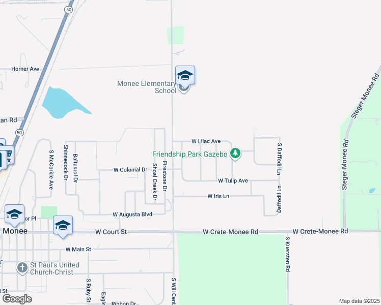 map of restaurants, bars, coffee shops, grocery stores, and more near 4768 West Marigold Lane in Monee