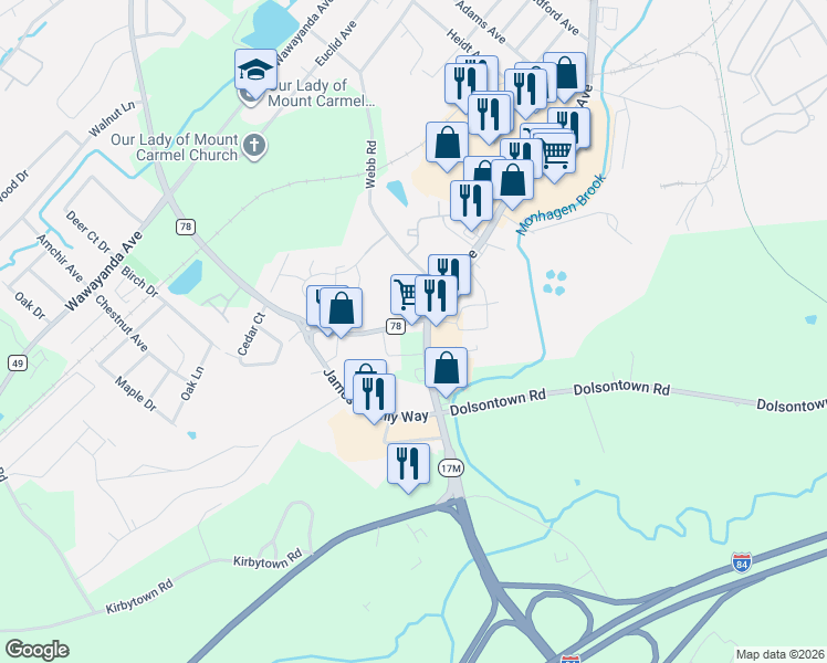 map of restaurants, bars, coffee shops, grocery stores, and more near 220 Dolson Avenue in Middletown