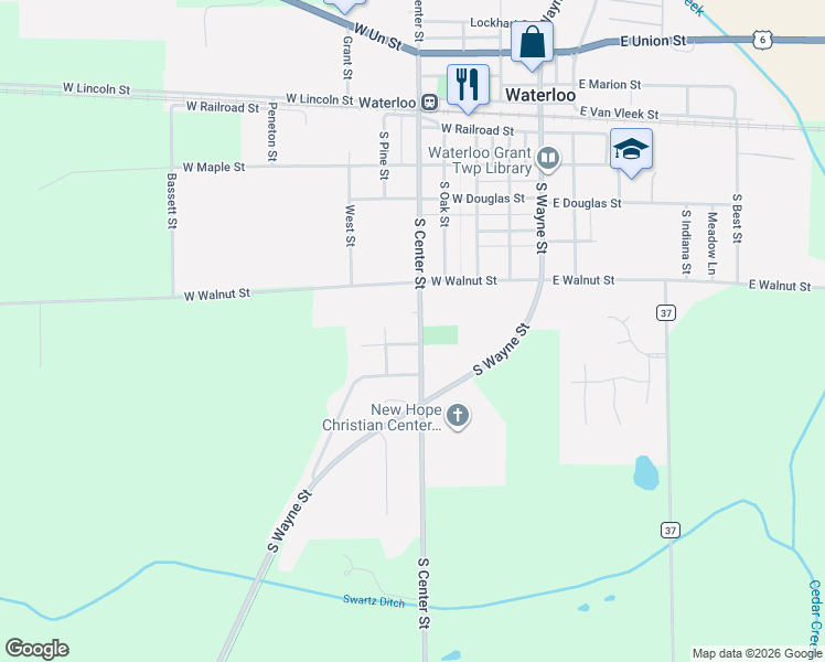 map of restaurants, bars, coffee shops, grocery stores, and more near 700-864 South Center Street in Waterloo