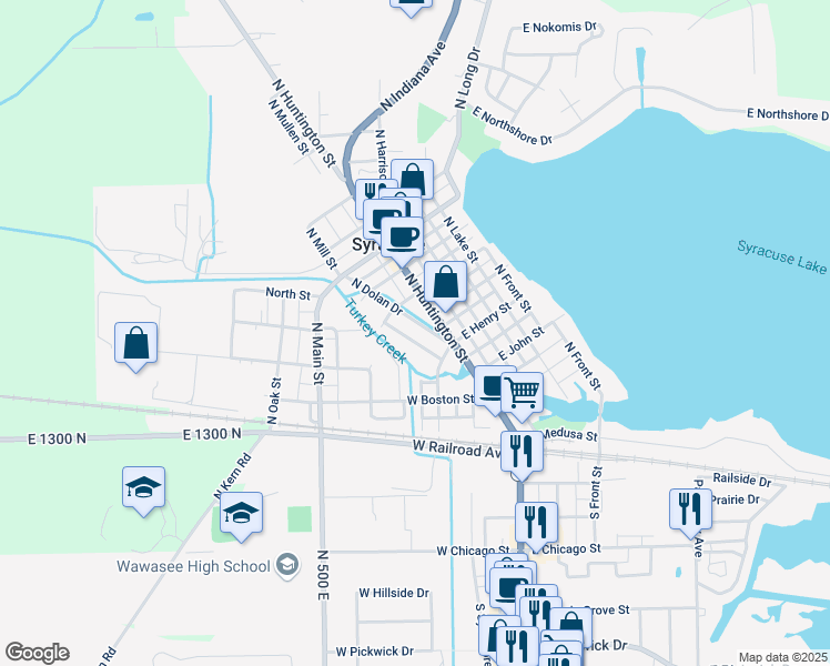 map of restaurants, bars, coffee shops, grocery stores, and more near 507 North Dolan Drive in Syracuse