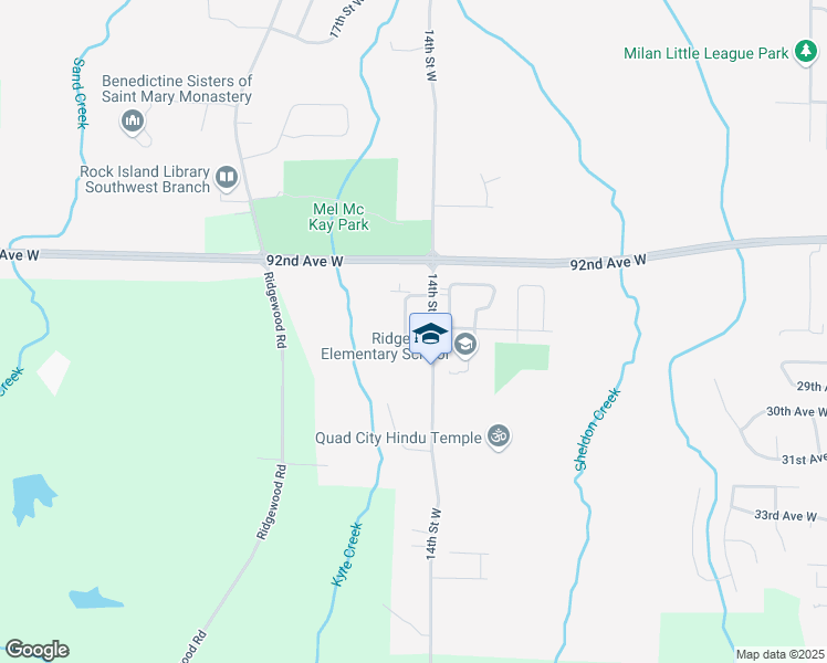 map of restaurants, bars, coffee shops, grocery stores, and more near 9500 14th Street West in Rock Island