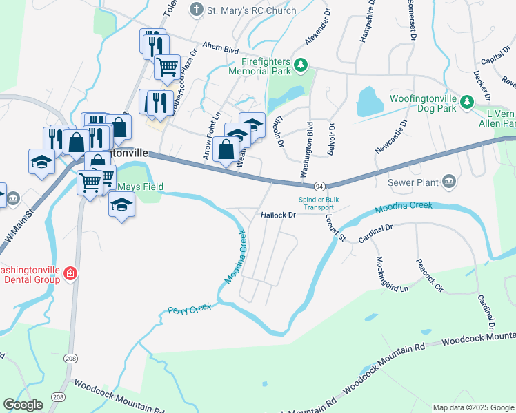 map of restaurants, bars, coffee shops, grocery stores, and more near 101 Lewis Court in Washingtonville