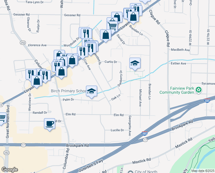 map of restaurants, bars, coffee shops, grocery stores, and more near 4384 Bentley Drive in North Olmsted