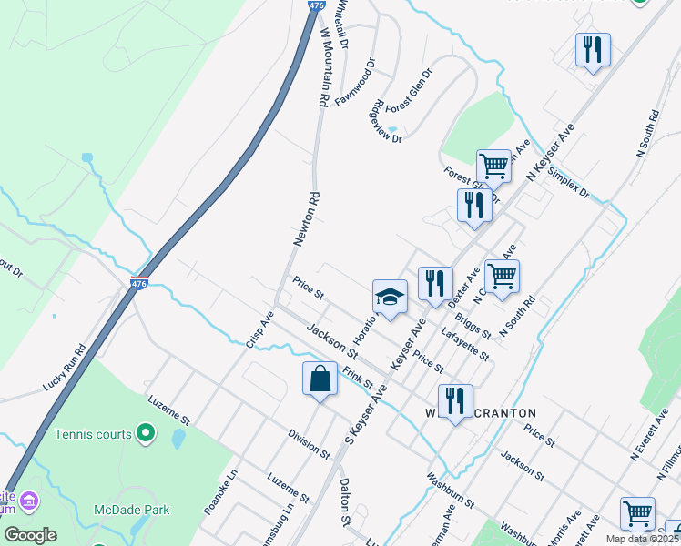 map of restaurants, bars, coffee shops, grocery stores, and more near 2827 Lafayette Street in Scranton