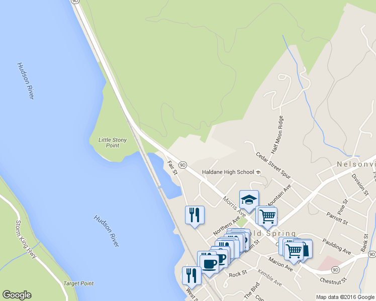 map of restaurants, bars, coffee shops, grocery stores, and more near Highway 9D in Cold Spring