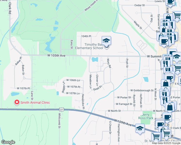 map of restaurants, bars, coffee shops, grocery stores, and more near 898 Pheasant Drive in Crown Point