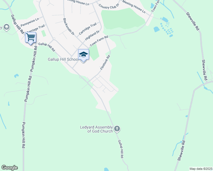 map of restaurants, bars, coffee shops, grocery stores, and more near 17 Cliff Road in Ledyard