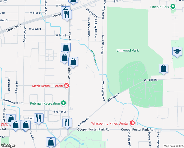 map of restaurants, bars, coffee shops, grocery stores, and more near 4724 Queen Anne Avenue in Lorain