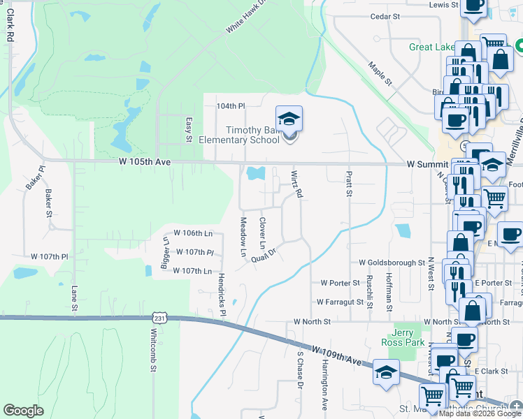 map of restaurants, bars, coffee shops, grocery stores, and more near 861 Pheasant Drive in Crown Point