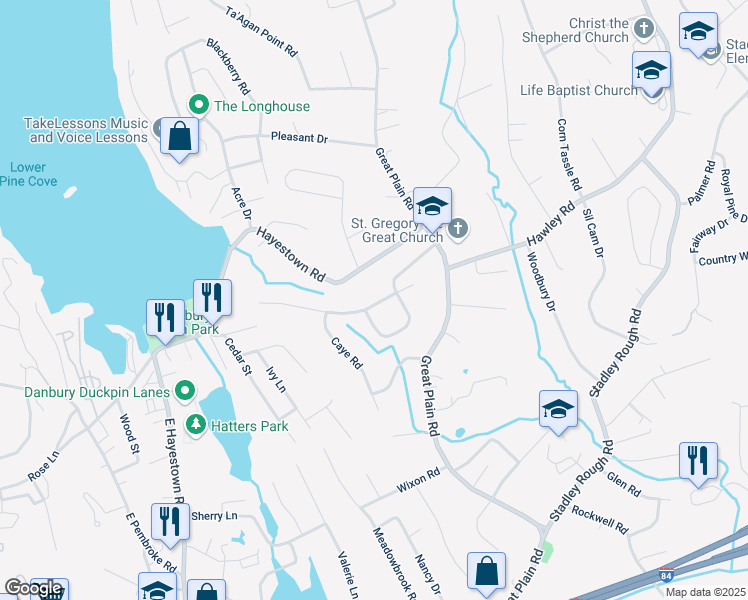 map of restaurants, bars, coffee shops, grocery stores, and more near 36 Hawley Road Extension in Danbury