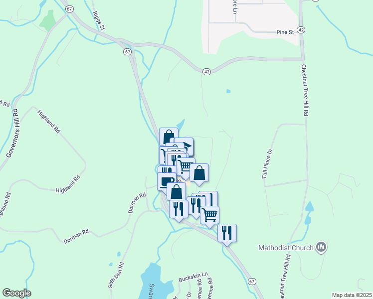 map of restaurants, bars, coffee shops, grocery stores, and more near 334 Center Rock Green in Oxford