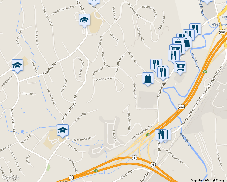 map of restaurants, bars, coffee shops, grocery stores, and more near 13 Country Ridge Rd in Danbury