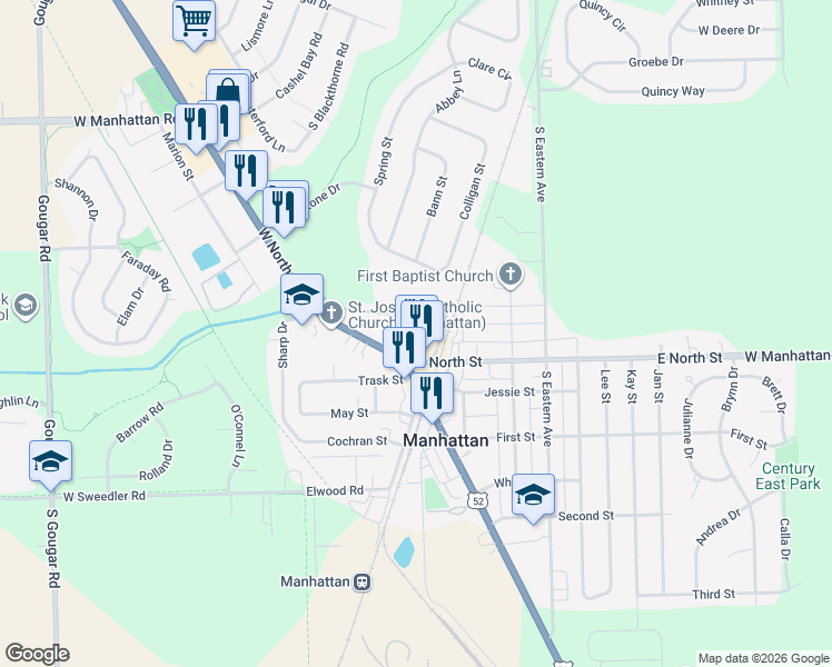 map of restaurants, bars, coffee shops, grocery stores, and more near 115 Prairie Avenue in Manhattan