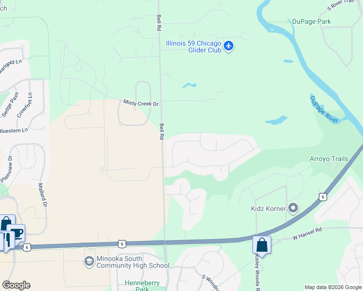 map of restaurants, bars, coffee shops, grocery stores, and more near 26317 West Silver Stream Drive in Channahon