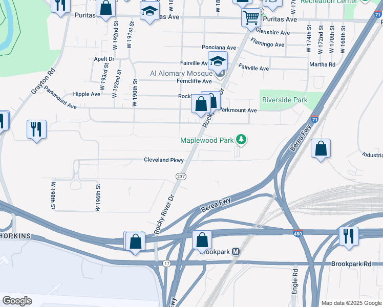 map of restaurants, bars, coffee shops, grocery stores, and more near in Cleveland