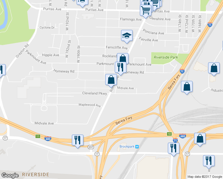 map of restaurants, bars, coffee shops, grocery stores, and more near in Cleveland