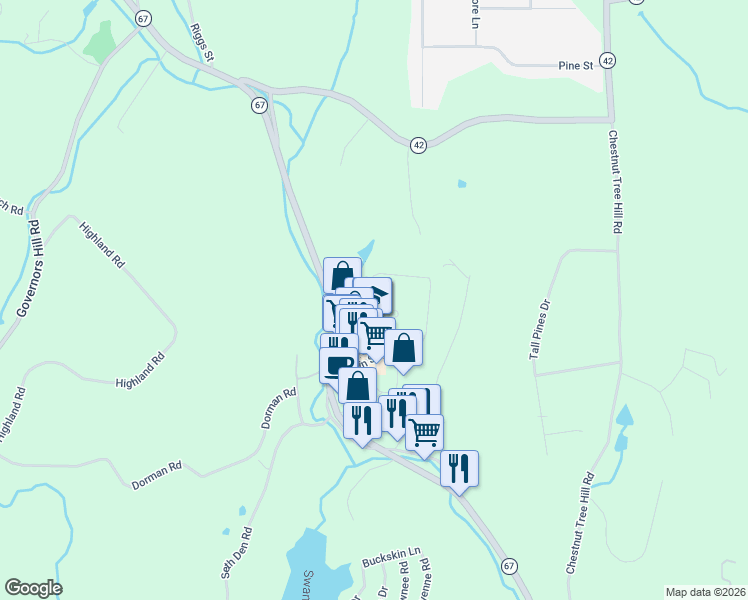 map of restaurants, bars, coffee shops, grocery stores, and more near 334 Center Rock Green in Oxford