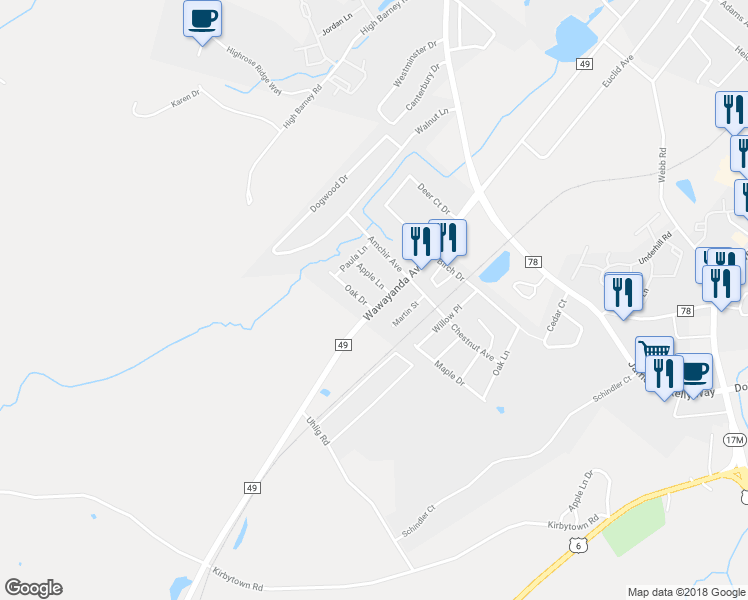 map of restaurants, bars, coffee shops, grocery stores, and more near 312 Wawayanda Avenue in Middletown