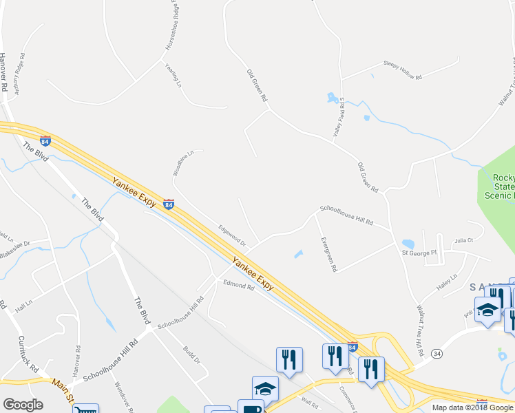 map of restaurants, bars, coffee shops, grocery stores, and more near 6 Teachers Ridge Road in Newtown