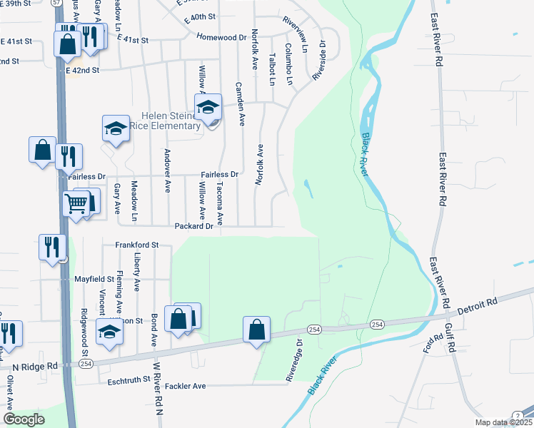 map of restaurants, bars, coffee shops, grocery stores, and more near 4732 Chelsea Avenue in Lorain