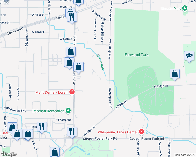 map of restaurants, bars, coffee shops, grocery stores, and more near 4724 Queen Anne Ave in Lorain