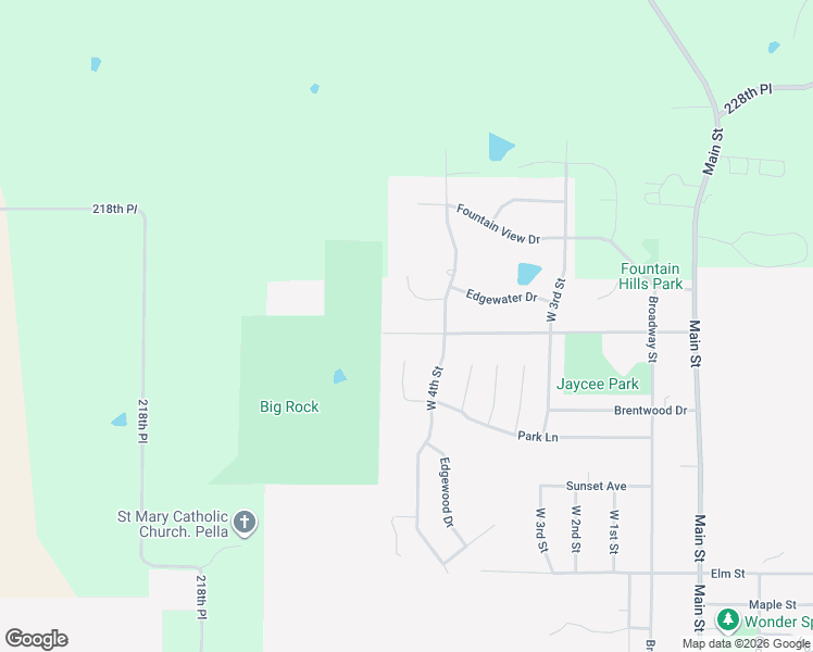 map of restaurants, bars, coffee shops, grocery stores, and more near 1216 Big Rock Park Road in Pella